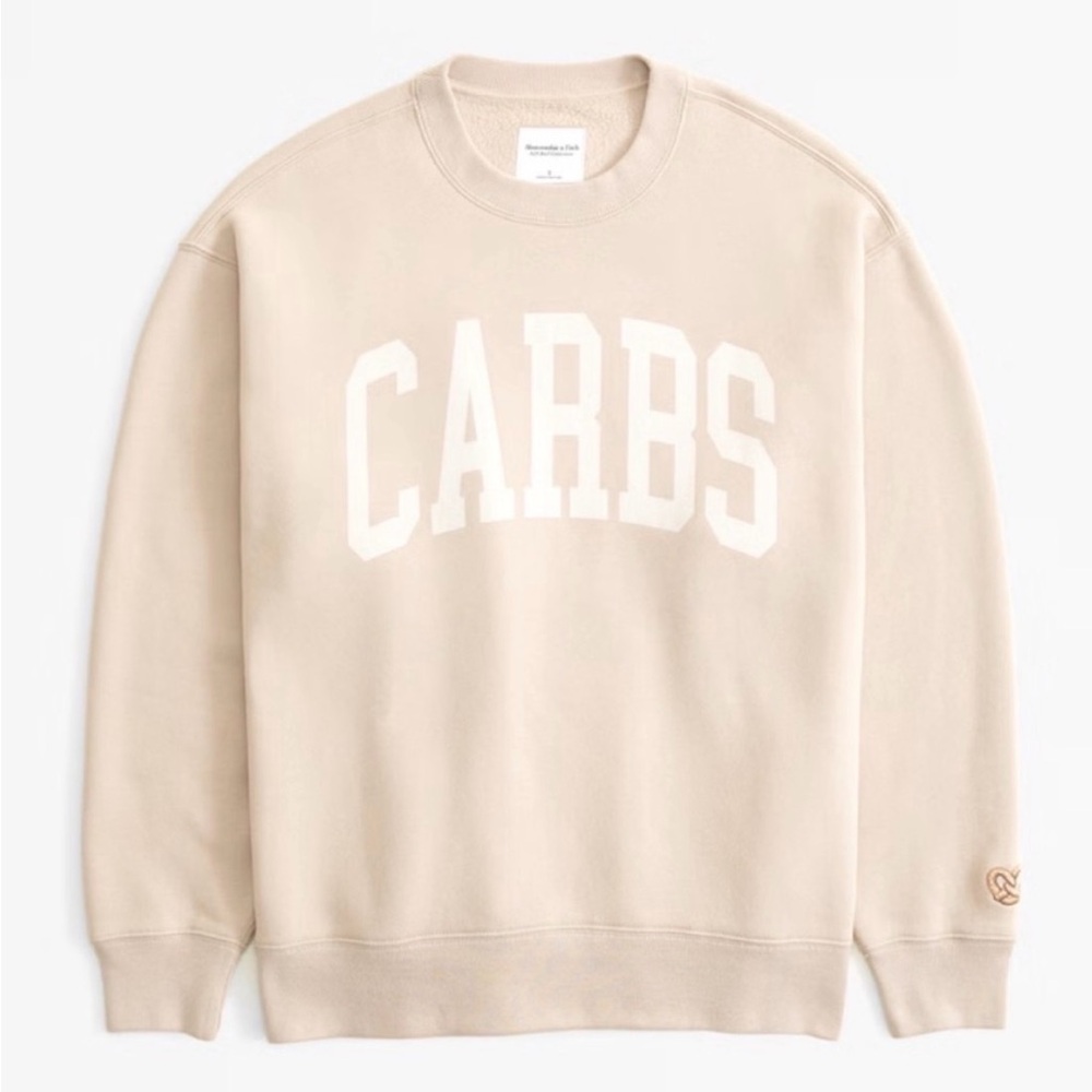 Abercrombie & Fitch Cream 'CARBS' Crewneck Sweatshirt - Picture 1 of 5